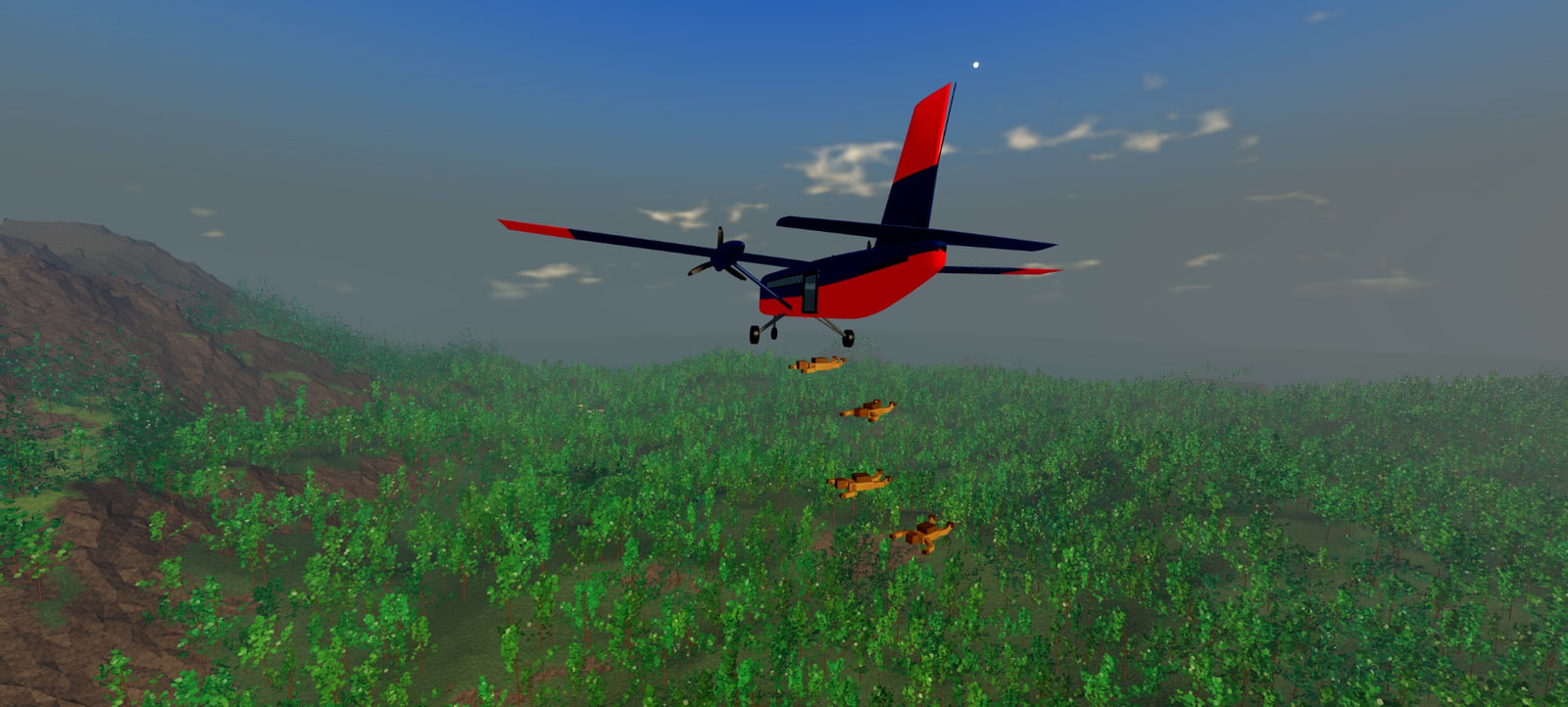 A squad of jumpers leaping together from the plane