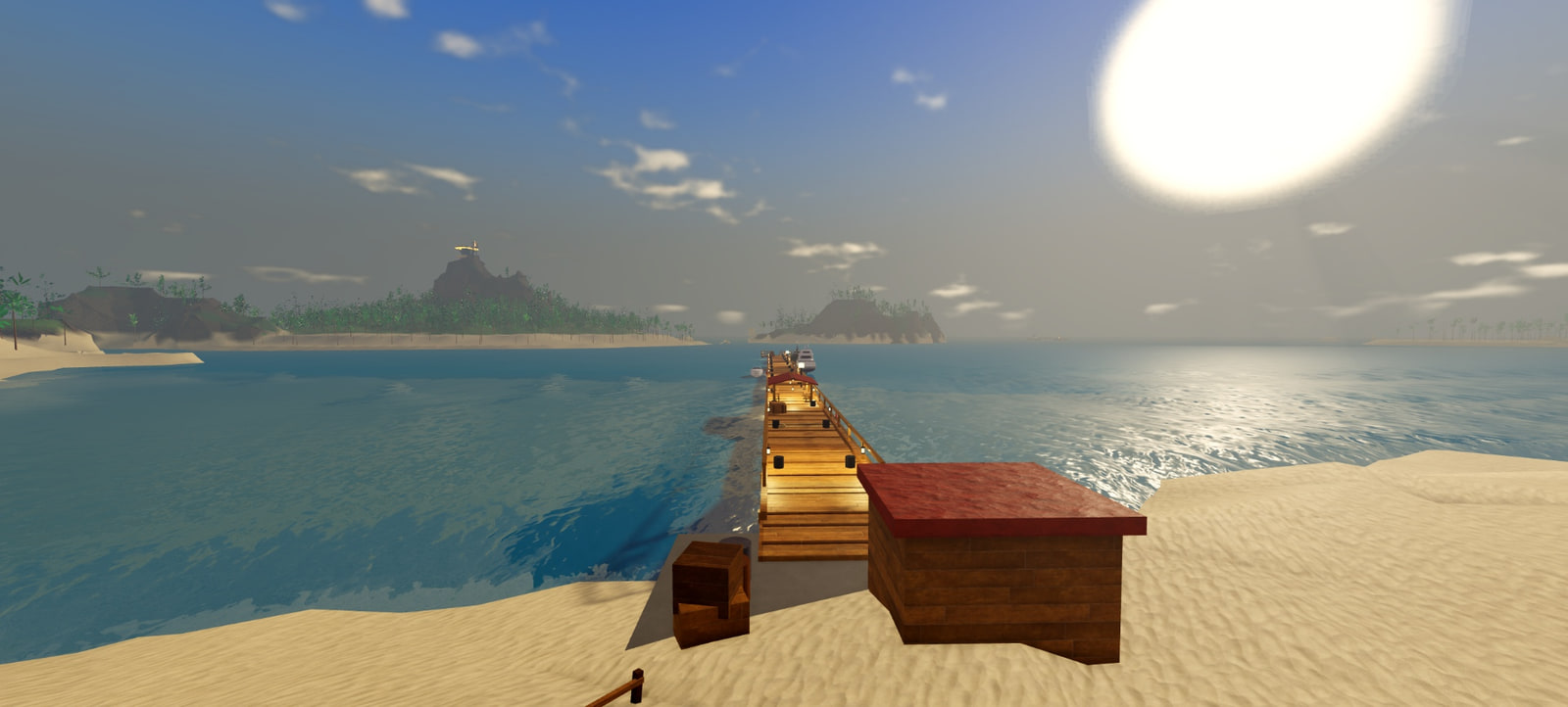 The harbor bathed in golden light
