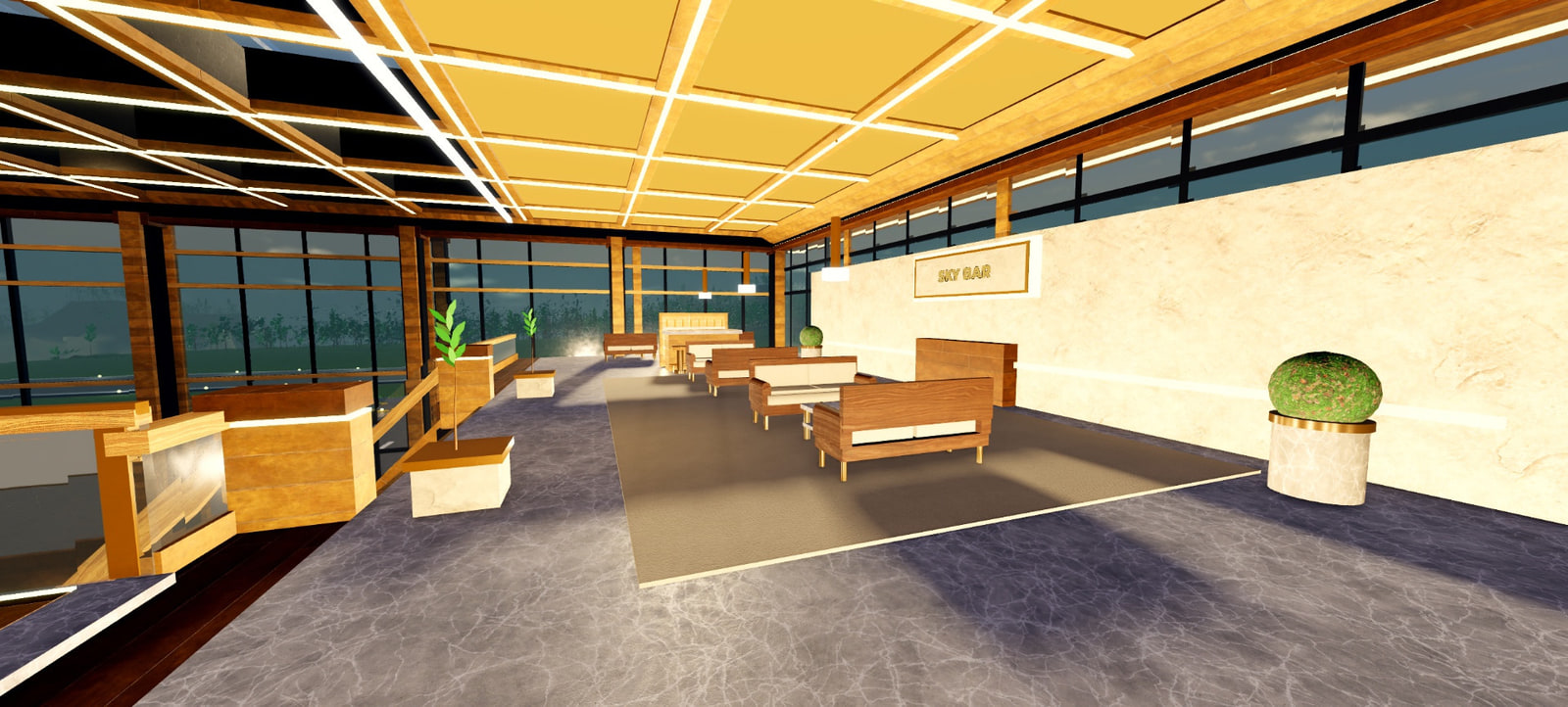 The SkyBar lounge with warm gold lighting